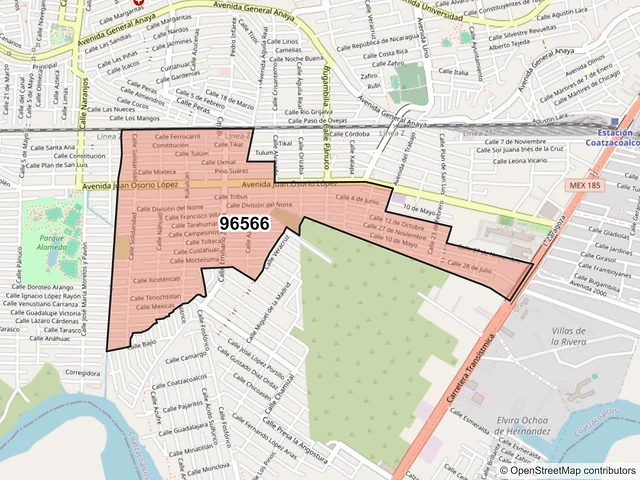 Mapa del código postal 96566, Coatzacoalcos, Veracruz de Ignacio de la Llave