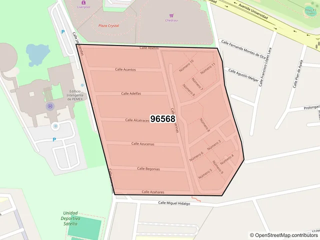 Mapa del código postal 96568, Coatzacoalcos, Veracruz de Ignacio de la Llave