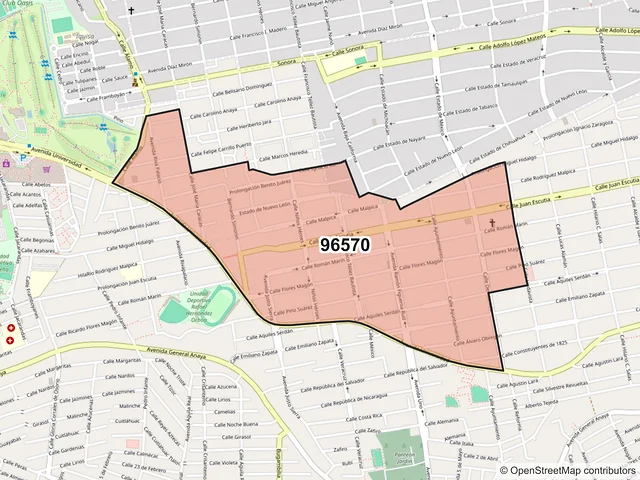 Mapa del código postal 96570, Coatzacoalcos, Veracruz de Ignacio de la Llave