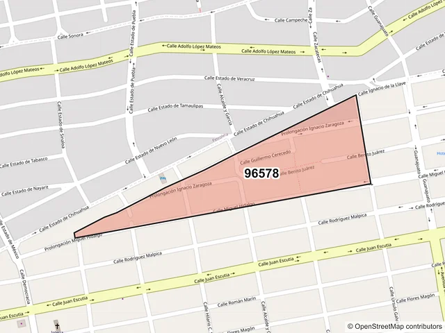 Mapa del código postal 96578, Coatzacoalcos, Veracruz de Ignacio de la Llave