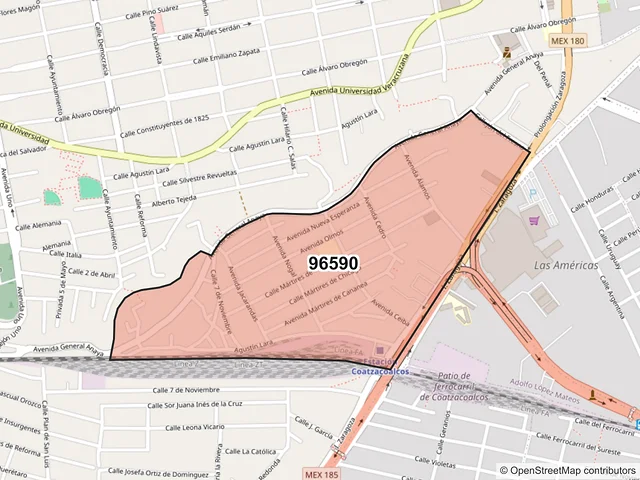 Mapa del código postal 96590, Coatzacoalcos, Veracruz de Ignacio de la Llave