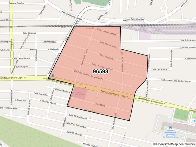 Mapa del código postal 96598, Coatzacoalcos, Veracruz de Ignacio de la Llave