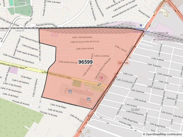 Mapa del código postal 96599, Coatzacoalcos, Veracruz de Ignacio de la Llave