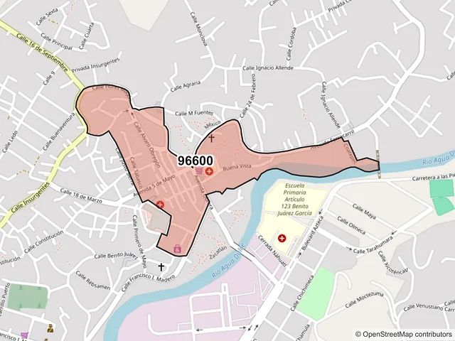 Mapa del código postal 96600, Agua Dulce, Veracruz de Ignacio de la Llave