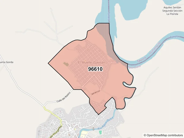 Mapa del código postal 96610, Agua Dulce, Veracruz de Ignacio de la Llave