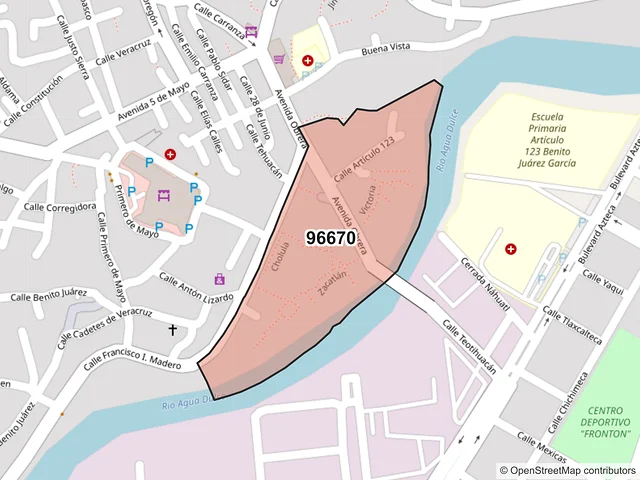 Mapa del código postal 96670, Agua Dulce, Veracruz de Ignacio de la Llave