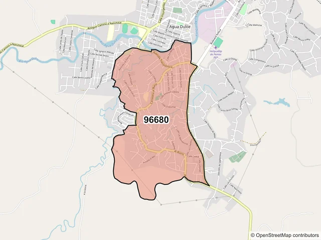 Mapa del código postal 96680, Agua Dulce, Veracruz de Ignacio de la Llave