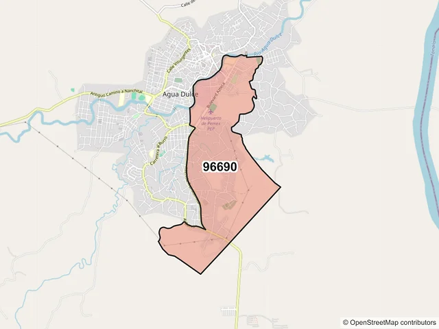 Mapa del código postal 96690, Agua Dulce, Veracruz de Ignacio de la Llave