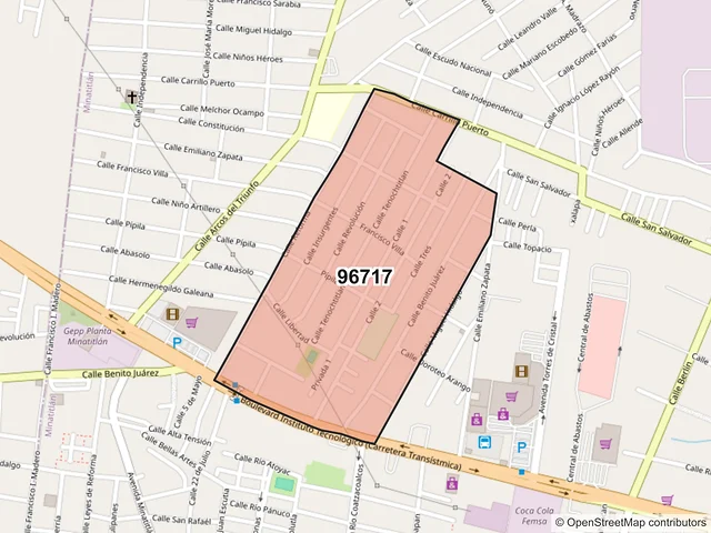 Mapa del código postal 96717, Minatitlán, Veracruz de Ignacio de la Llave