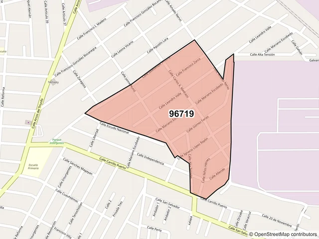 Mapa del código postal 96719, Minatitlán, Veracruz de Ignacio de la Llave