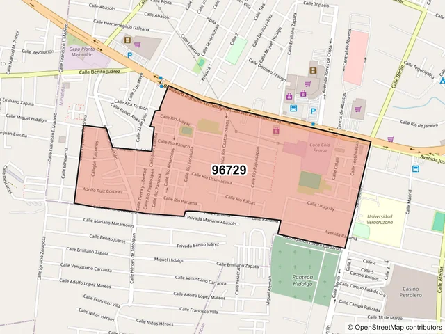 Mapa del código postal 96729, Minatitlán, Veracruz de Ignacio de la Llave