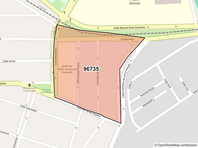 Mapa del código postal 96735, Minatitlán, Veracruz de Ignacio de la Llave