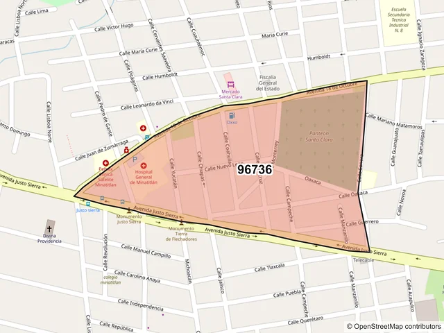 Mapa del código postal 96736, Minatitlán, Veracruz de Ignacio de la Llave