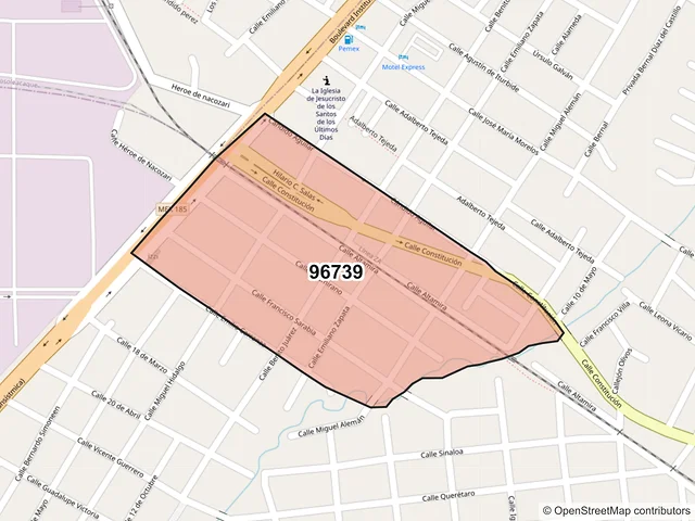 Mapa del código postal 96739, Minatitlán, Veracruz de Ignacio de la Llave