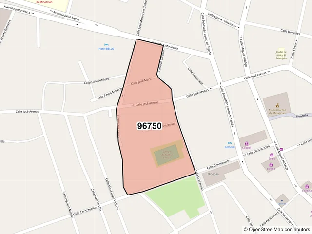 Mapa del código postal 96750, Minatitlán, Veracruz de Ignacio de la Llave