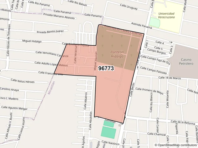 Mapa del código postal 96773, Minatitlán, Veracruz de Ignacio de la Llave