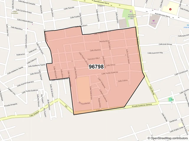 Mapa del código postal 96798, Minatitlán, Veracruz de Ignacio de la Llave