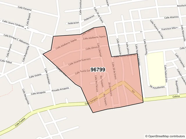 Mapa del código postal 96799, Minatitlán, Veracruz de Ignacio de la Llave