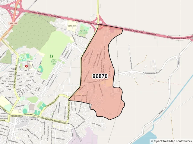 Mapa del código postal 96870, Minatitlán, Veracruz de Ignacio de la Llave