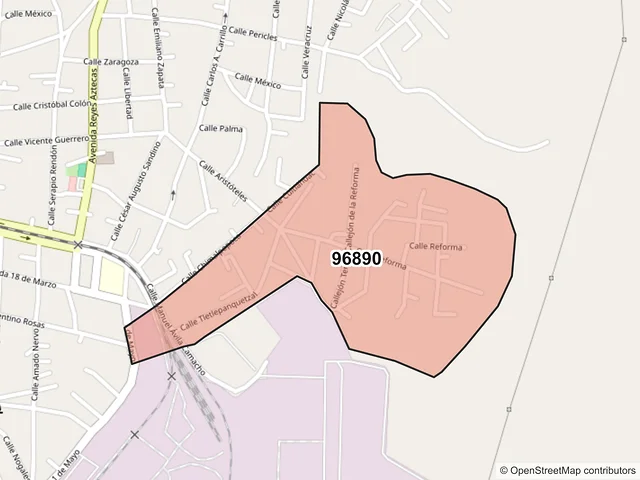 Mapa del código postal 96890, Minatitlán, Veracruz de Ignacio de la Llave
