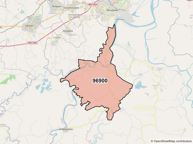 Mapa del código postal 96900, Minatitlán, Veracruz de Ignacio de la Llave