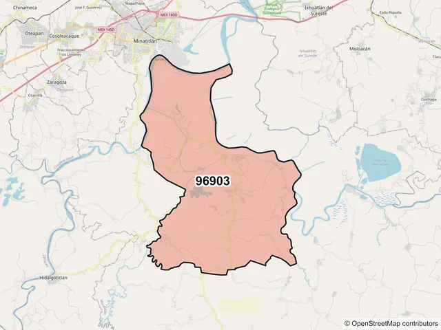 Mapa del código postal 96903, Minatitlán, Veracruz de Ignacio de la Llave