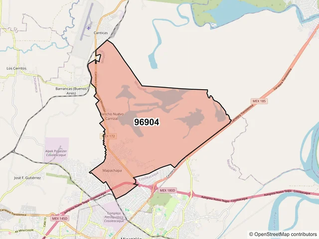 Mapa del código postal 96904, Minatitlán, Veracruz de Ignacio de la Llave