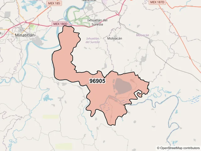 Mapa del código postal 96905, Minatitlán, Veracruz de Ignacio de la Llave