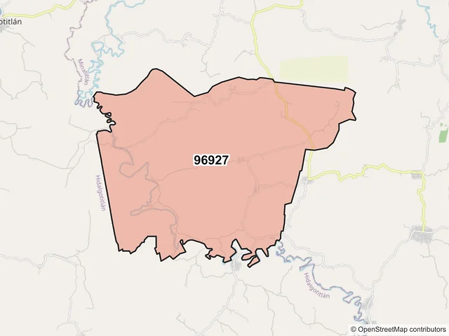 Mapa del código postal 96927, Minatitlán, Veracruz de Ignacio de la Llave