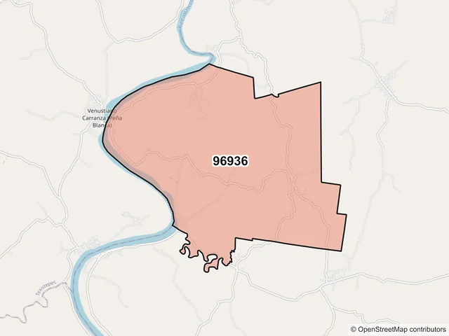 Mapa del código postal 96936, Hidalgotitlán, Veracruz de Ignacio de la Llave