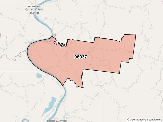Mapa del código postal 96937, Hidalgotitlán, Veracruz de Ignacio de la Llave