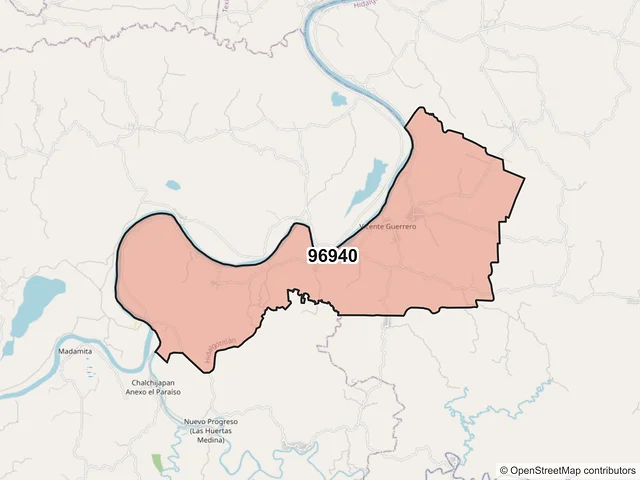 Mapa del código postal 96940, Hidalgotitlán, Veracruz de Ignacio de la Llave