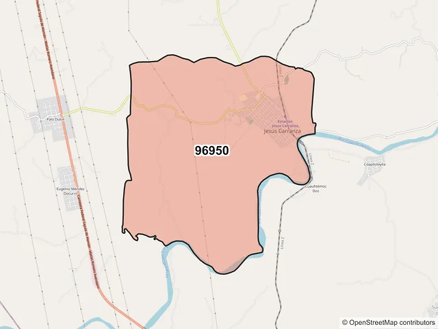 Mapa del código postal 96950, Jesús Carranza, Veracruz de Ignacio de la Llave