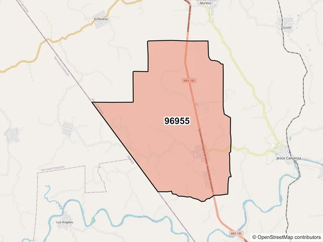 Mapa del código postal 96955, Jesús Carranza, Veracruz de Ignacio de la Llave
