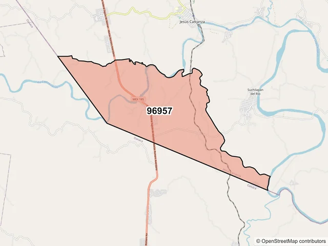Mapa del código postal 96957, Jesús Carranza, Veracruz de Ignacio de la Llave
