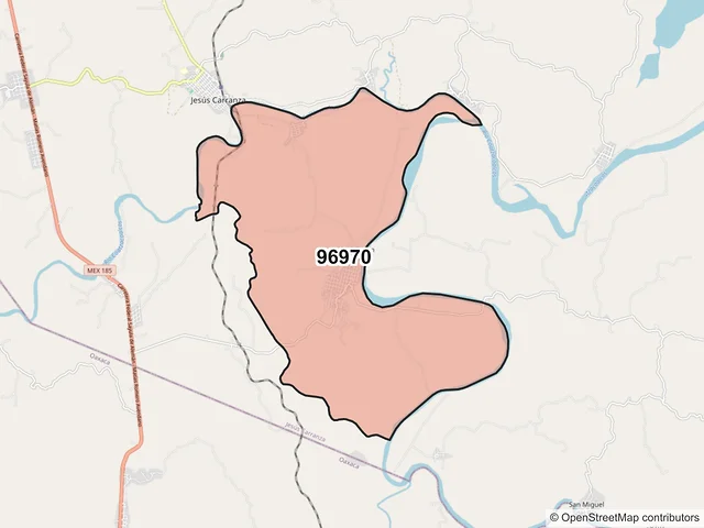 Mapa del código postal 96970, Jesús Carranza, Veracruz de Ignacio de la Llave