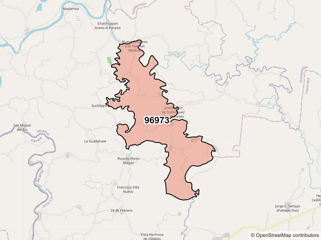 Mapa del código postal 96973, Jesús Carranza, Veracruz de Ignacio de la Llave