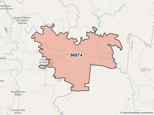 Mapa del código postal 96974, Jesús Carranza, Veracruz de Ignacio de la Llave