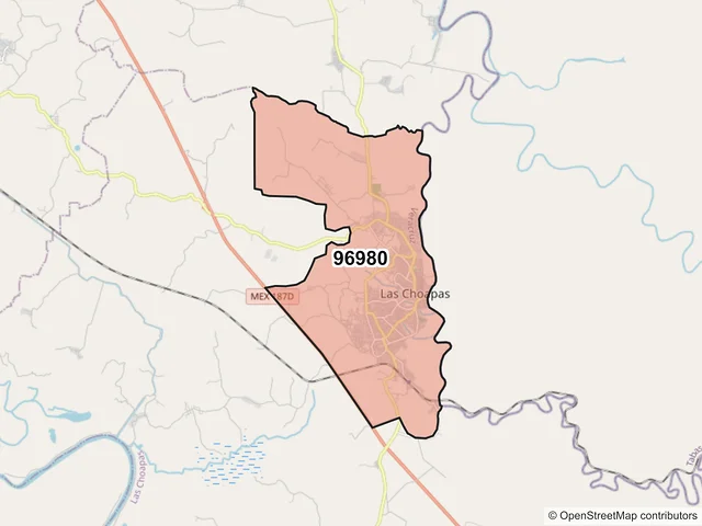 Mapa del código postal 96980, Las Choapas, Veracruz de Ignacio de la Llave