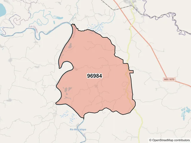 Mapa del código postal 96984, Las Choapas, Veracruz de Ignacio de la Llave