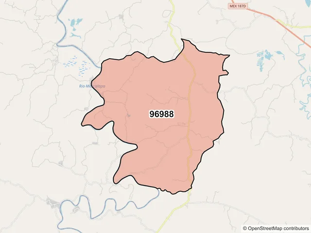 Mapa del código postal 96988, Las Choapas, Veracruz de Ignacio de la Llave