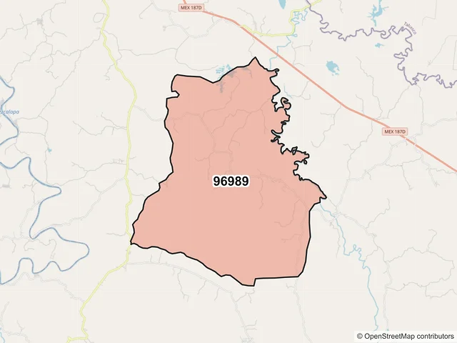 Mapa del código postal 96989, Las Choapas, Veracruz de Ignacio de la Llave