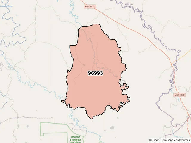 Mapa del código postal 96993, Las Choapas, Veracruz de Ignacio de la Llave