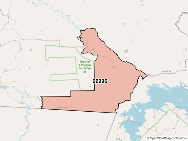 Mapa del código postal 96996, Las Choapas, Veracruz de Ignacio de la Llave