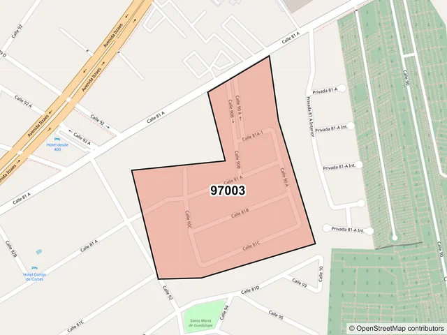 Mapa del código postal 97003, Mérida, Yucatán