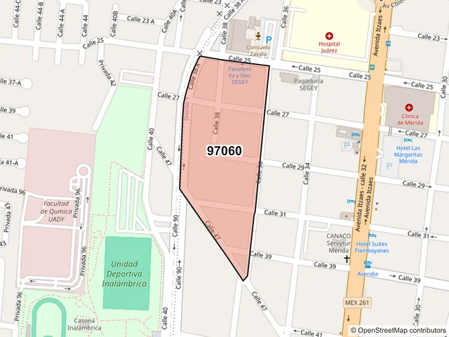 Mapa del código postal 97060, Mérida, Yucatán