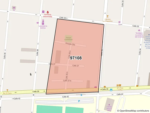 Mapa del código postal 97108, Mérida, Yucatán