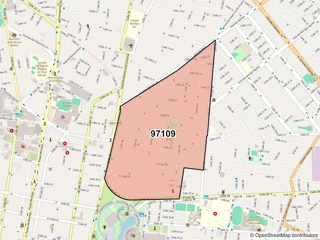 Mapa del código postal 97109, Mérida, Yucatán