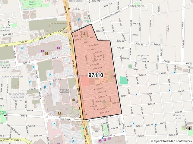 Mapa del código postal 97110, Mérida, Yucatán