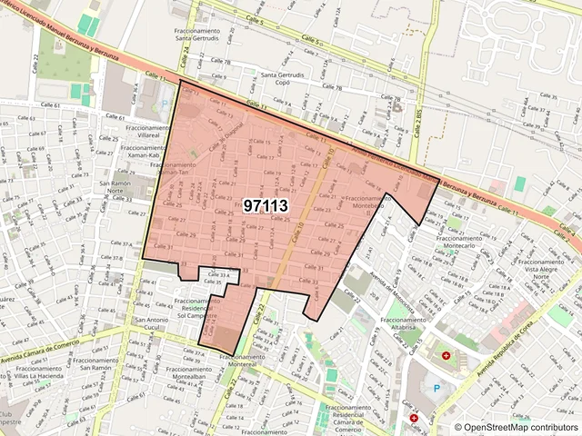Mapa del código postal 97113, Mérida, Yucatán